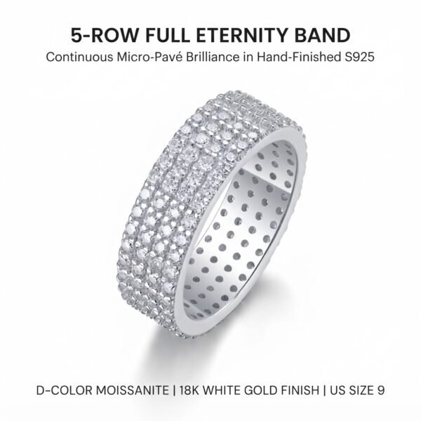 Size 9 - 4-Row Micro-Pavé Eternity Band Ring - White Gold Plated