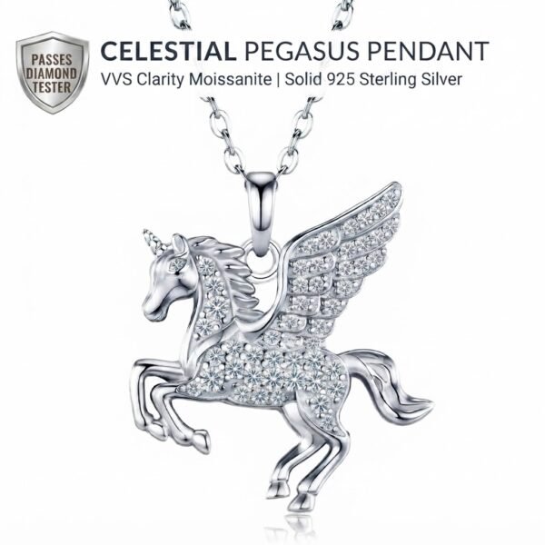 Winged Pegasus Unicorn Pendant Necklace - White Gold Plated