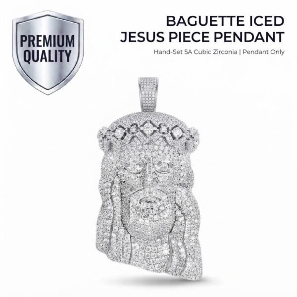 Iced Out Jesus Piece Pendant (Pendant Only, No Chain) - Silver (70mm x 29mm)