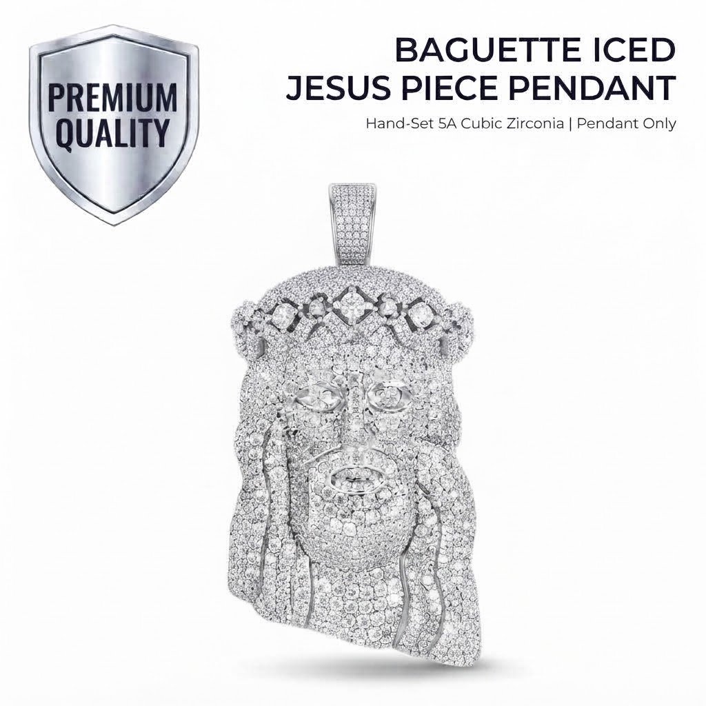 Iced Out Jesus Piece Pendant (Pendant Only, No Chain) - Silver (70mm x 29mm)