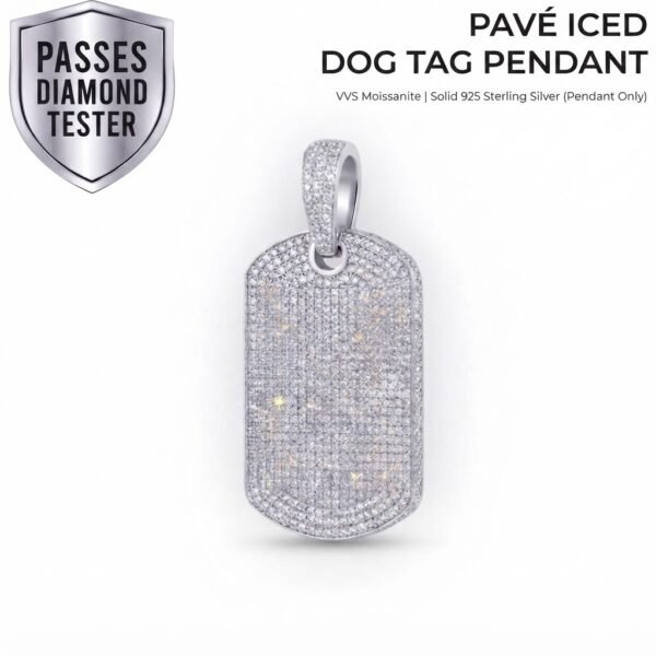Pavé Moissanite Dog Tag Pendant (Pendant Only, No Chain) - 37mm x 15mm
