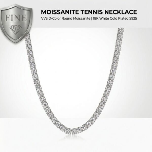 Classic Round Cut Crystal Tennis Chain Necklace - 18K White Gold Plated